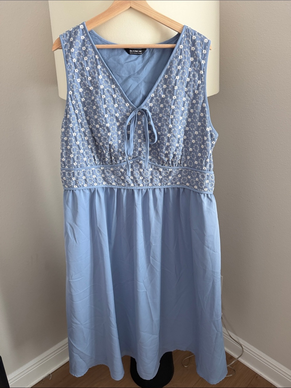 BloomChic Light Blue Embroidered Midi Dress